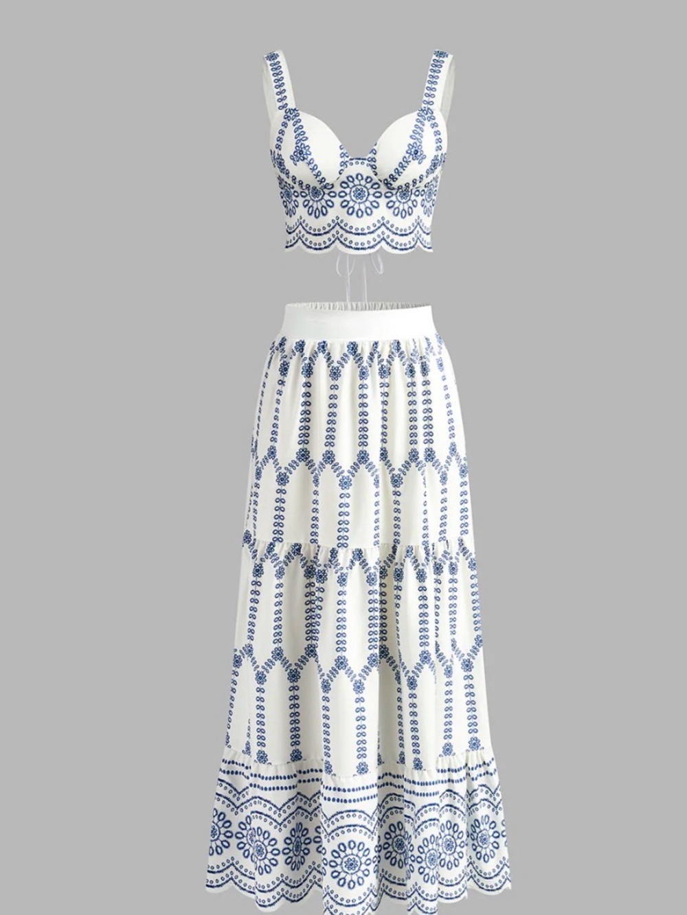 Commense Printed Sleeveless Tie Back Skirt Set Small